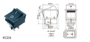کلید راکر دوحالته بزرگ 4 پین 250 ولت 16 آمپر مدل KCD4