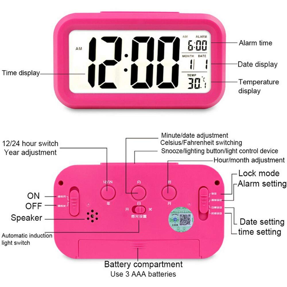ساعت رومیزی دیجیتال زنگ دار هوشمند مدل TCK-18 رنگ صورتی