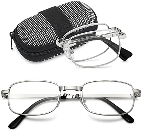 عینک مطالعه فریم فلزی تاشو جیبی همراه کیف