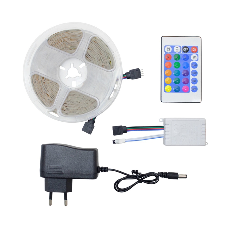 پک کامل LED نواری RGB طول 5 متر به همراه کنترلر و ریموت و آداپتور