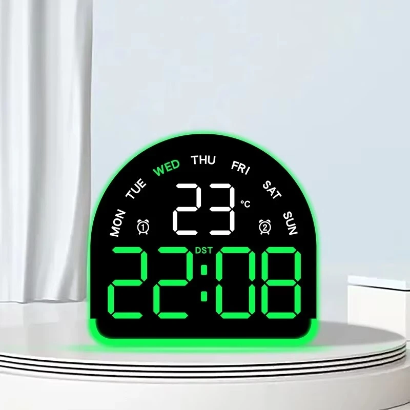ساعت LED دیجیتالی رومیزی بک لایت دار نیم دایره مدل 52 با نمایشگر دما و ایام هفته